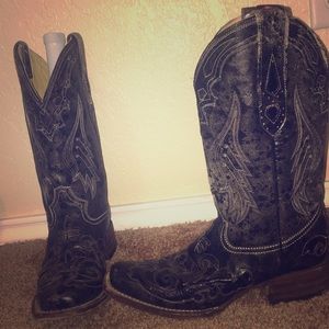 Corral Vintage Black Python Inlay Cowboy Boots